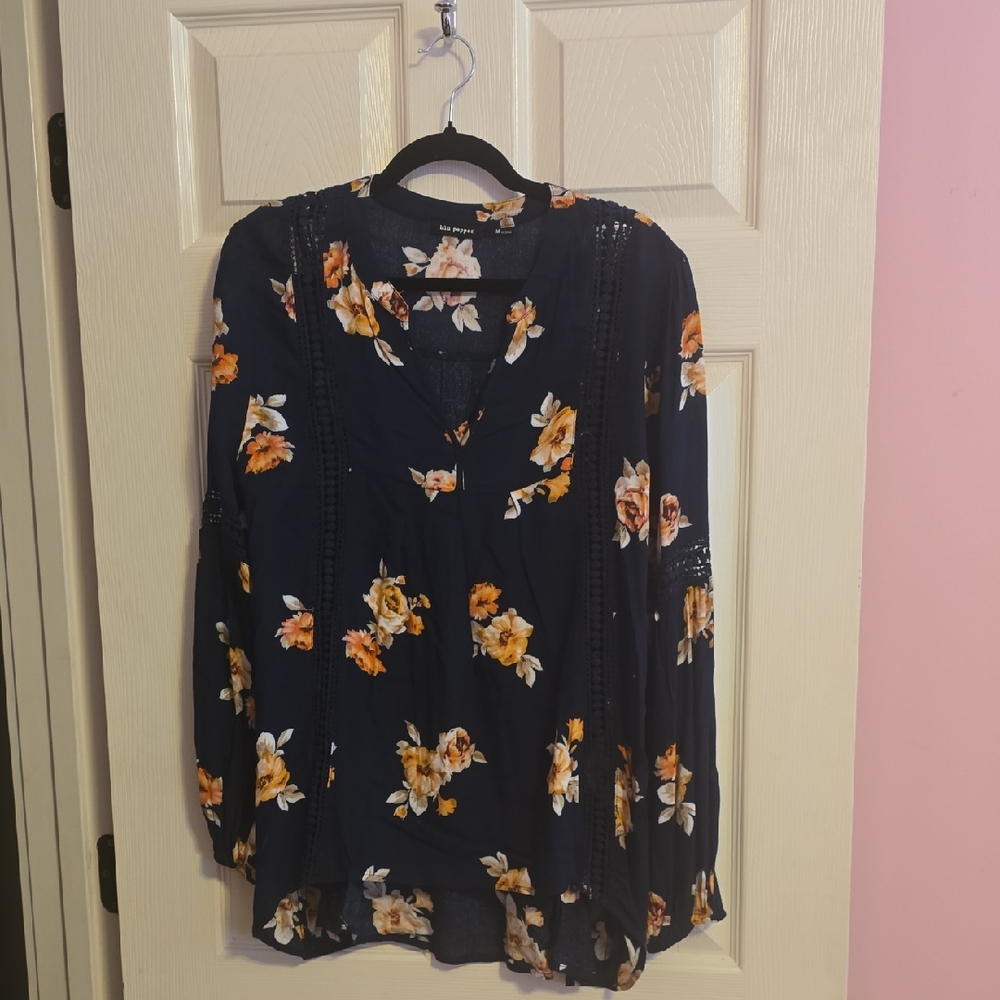 Blu Pepper Dark‎ Blue Floral Blouse